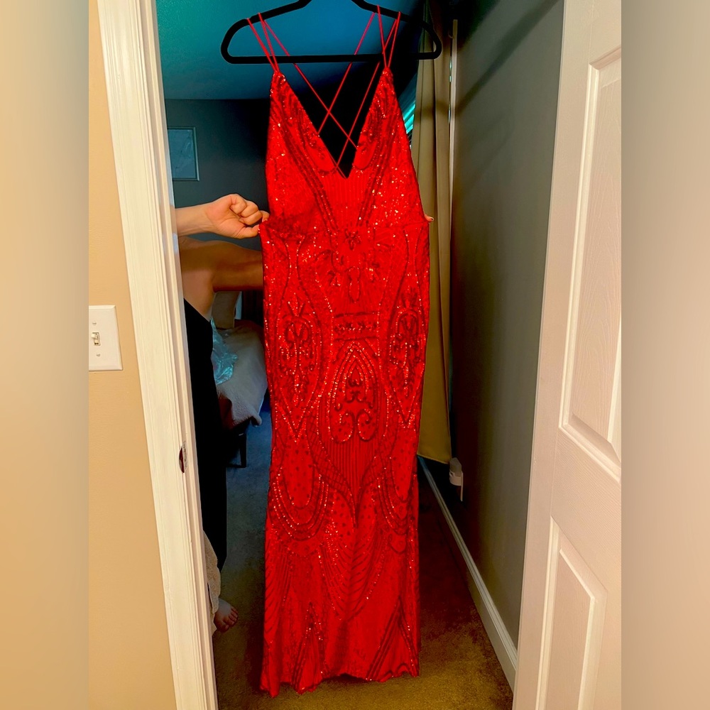 Floor Length Red Sequin Dress